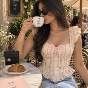 Women’s Floral Bow Tie Peplum Top