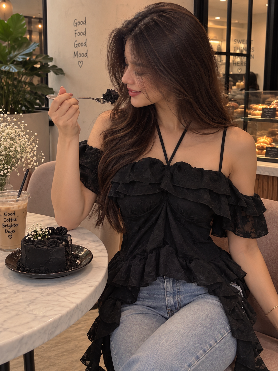 Floral Lace Ruffle Peplum Top - Image 5
