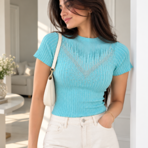 Ribbed Embellished T-Shirt