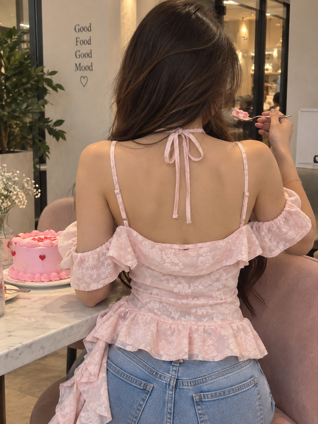 Floral Lace Ruffle Peplum Top - Image 2
