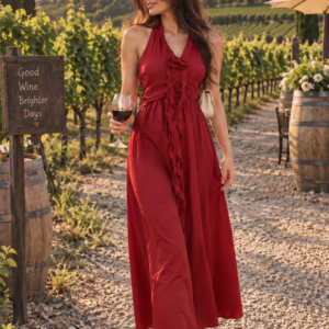 Ruffle Detail Halter Maxi Dress
