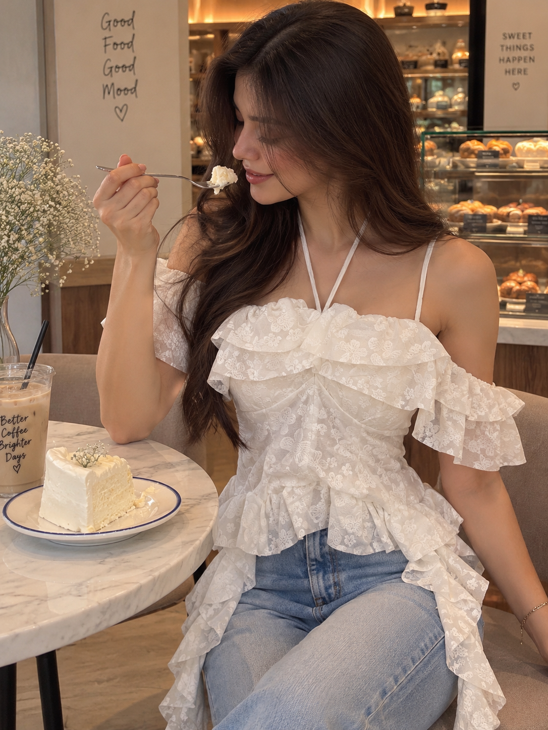 Floral Lace Ruffle Peplum Top - Image 3