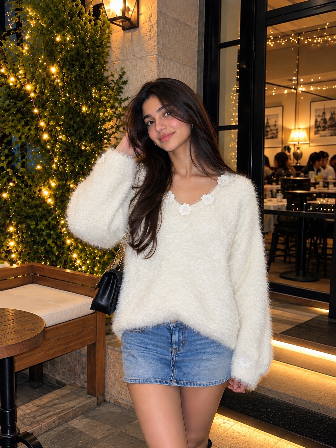 Fuzzy Floral Appliqué Knit Sweater - Image 2